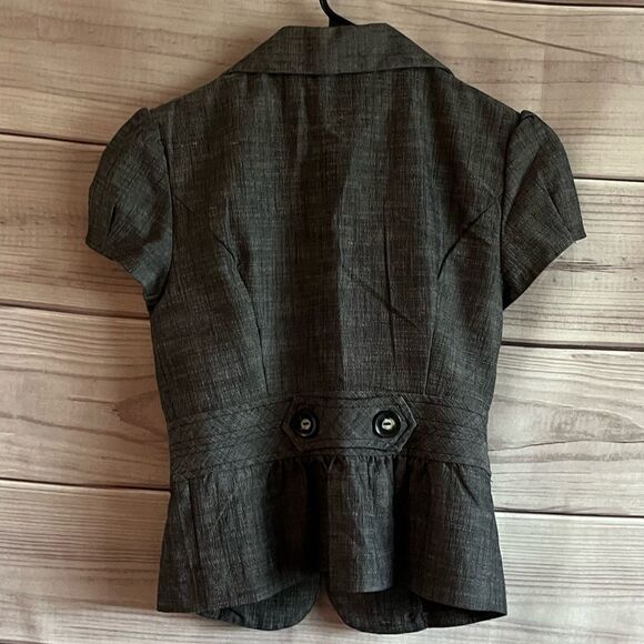 BWear Charcoal Gray Academia Puff Sleeves Cropped Button Front Blazer Size S - Picture 9 of 12